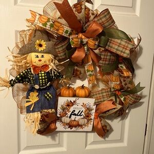 Autumn Scarecrow Wreath with Orange and Green Accents